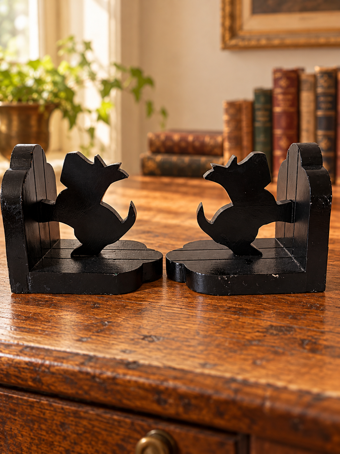 Black Wooden Scottie Dog Bookends – Matching Pair
