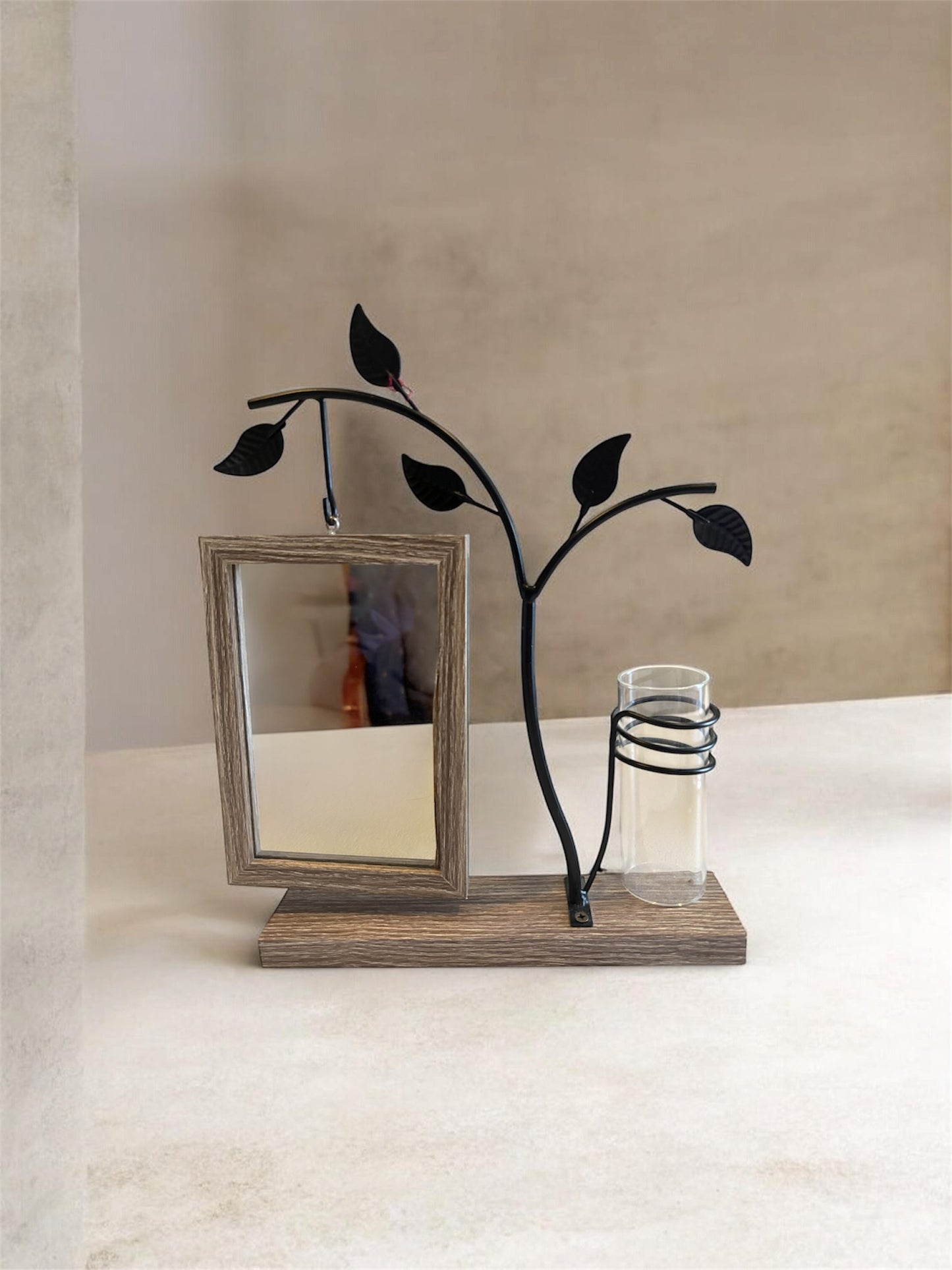 Picture Frame with Metal Stand Glass Vase, Double Sided Glass Photo Frame
