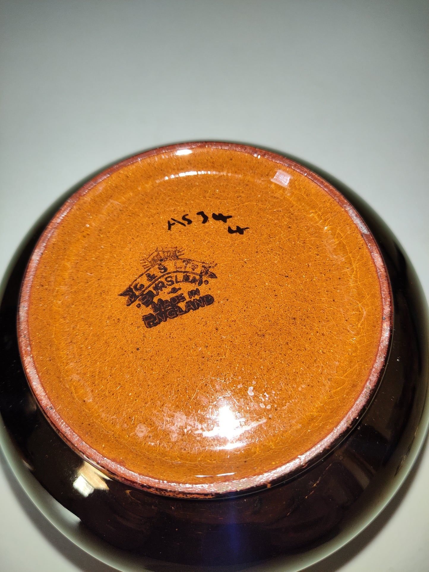 Jarra vintage de cerámica Gibson Burslem Copper Luster
