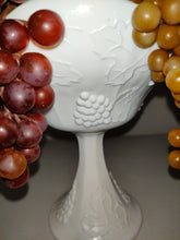 Load image into Gallery viewer, Vintage Harvest Colony Grape Pedestal Milk Glass Compote Bowl, With Vintage Rubber Grapes

