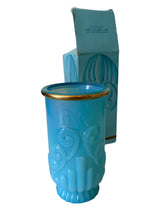 Load image into Gallery viewer, Vintage Avon Blue Glass Vase– Elegant Gold Trim Collectible