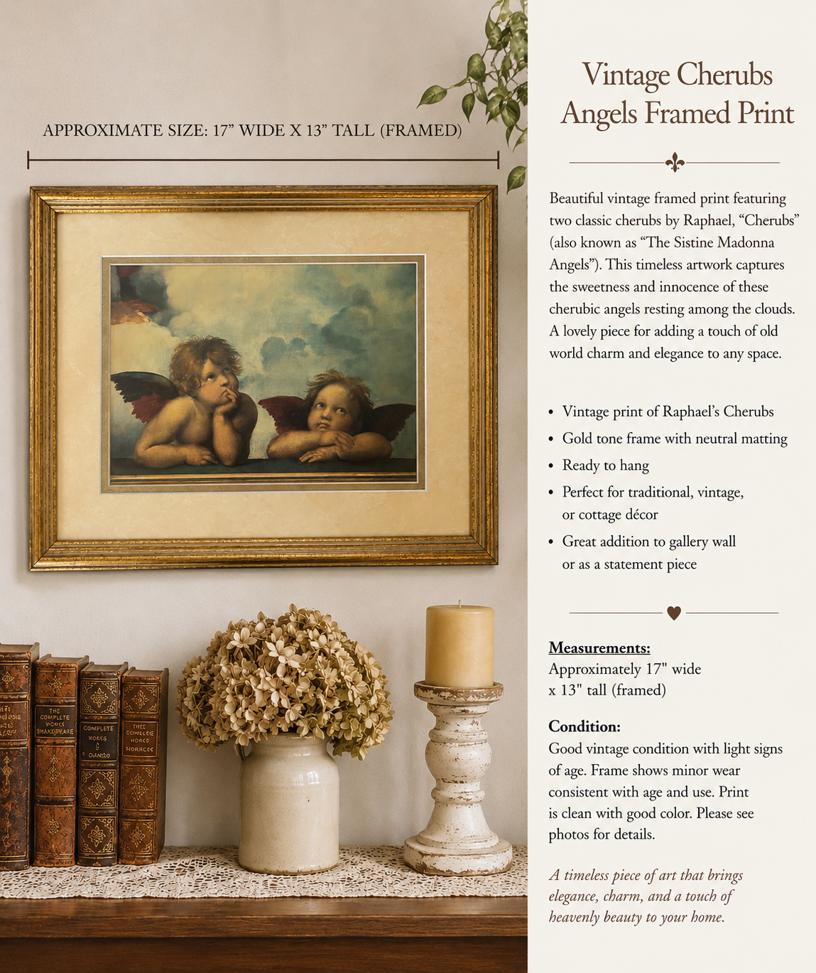 Vintage Framed Cherub Angels Print – Raphael Inspired Wall Art