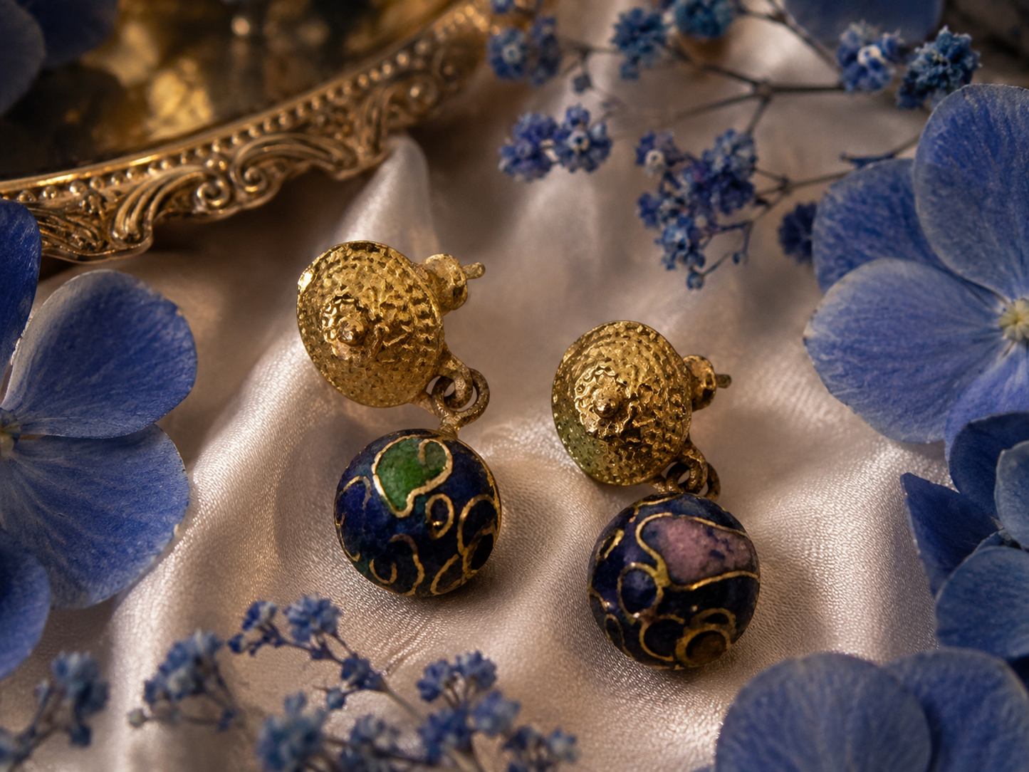 Vintage Cloisonné Bead Dangle Earrings