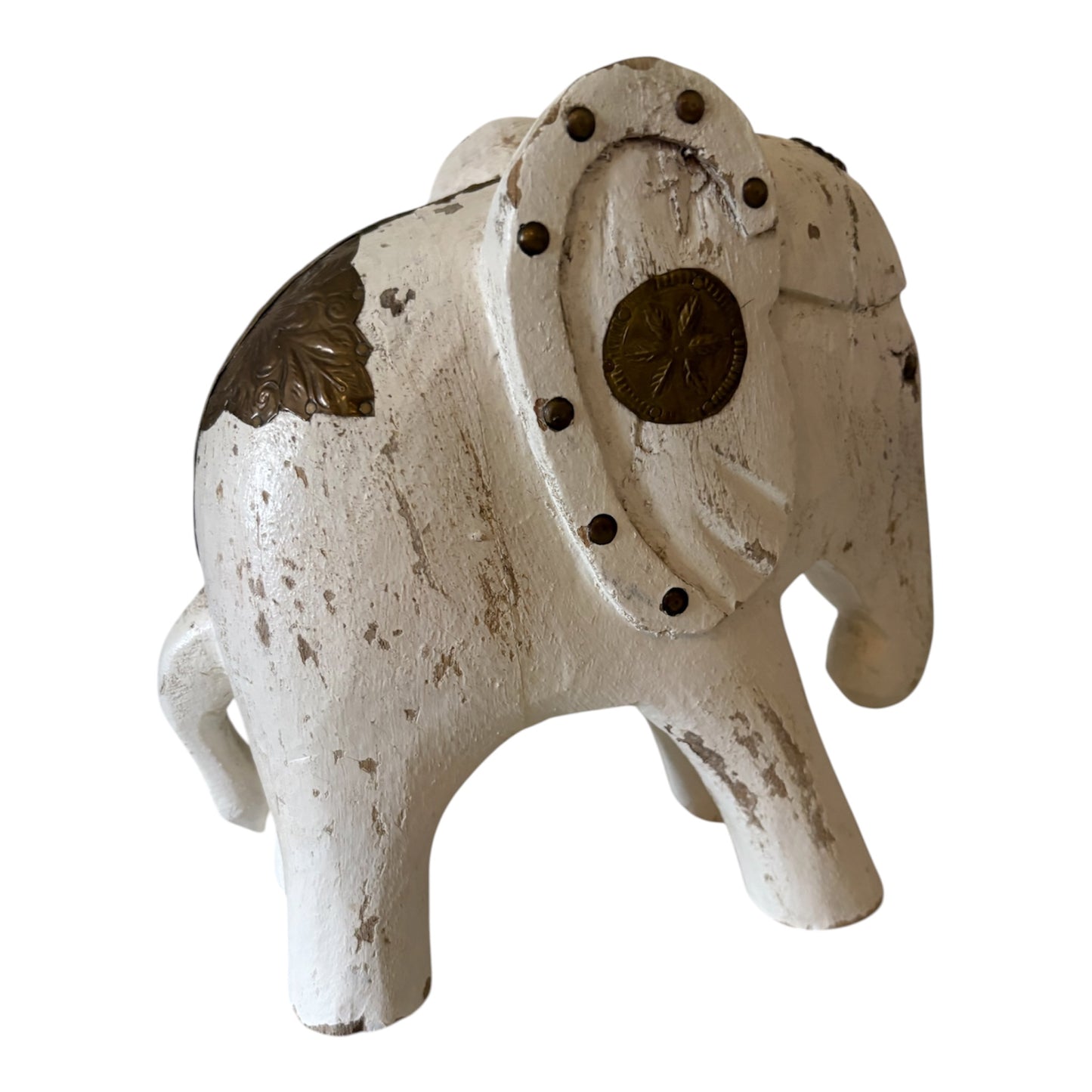 Distressed White Elephant Figurine – Rustic Farmhouse Décor