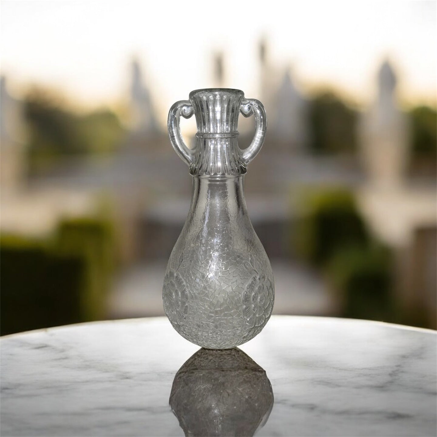 Vintage Pressed Glass Double Handled. White House Vinegar Bottle
