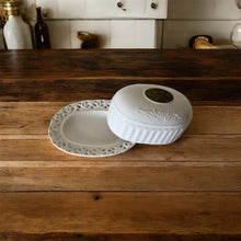 Load image into Gallery viewer, Vintage THL Classic French Cottage Butter Dish Bronze Badge Lace Edge Table Serve