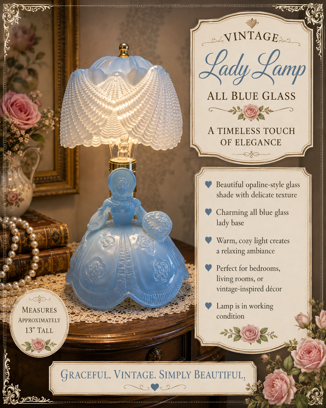 Vintage Blue Glass Lady Lamp