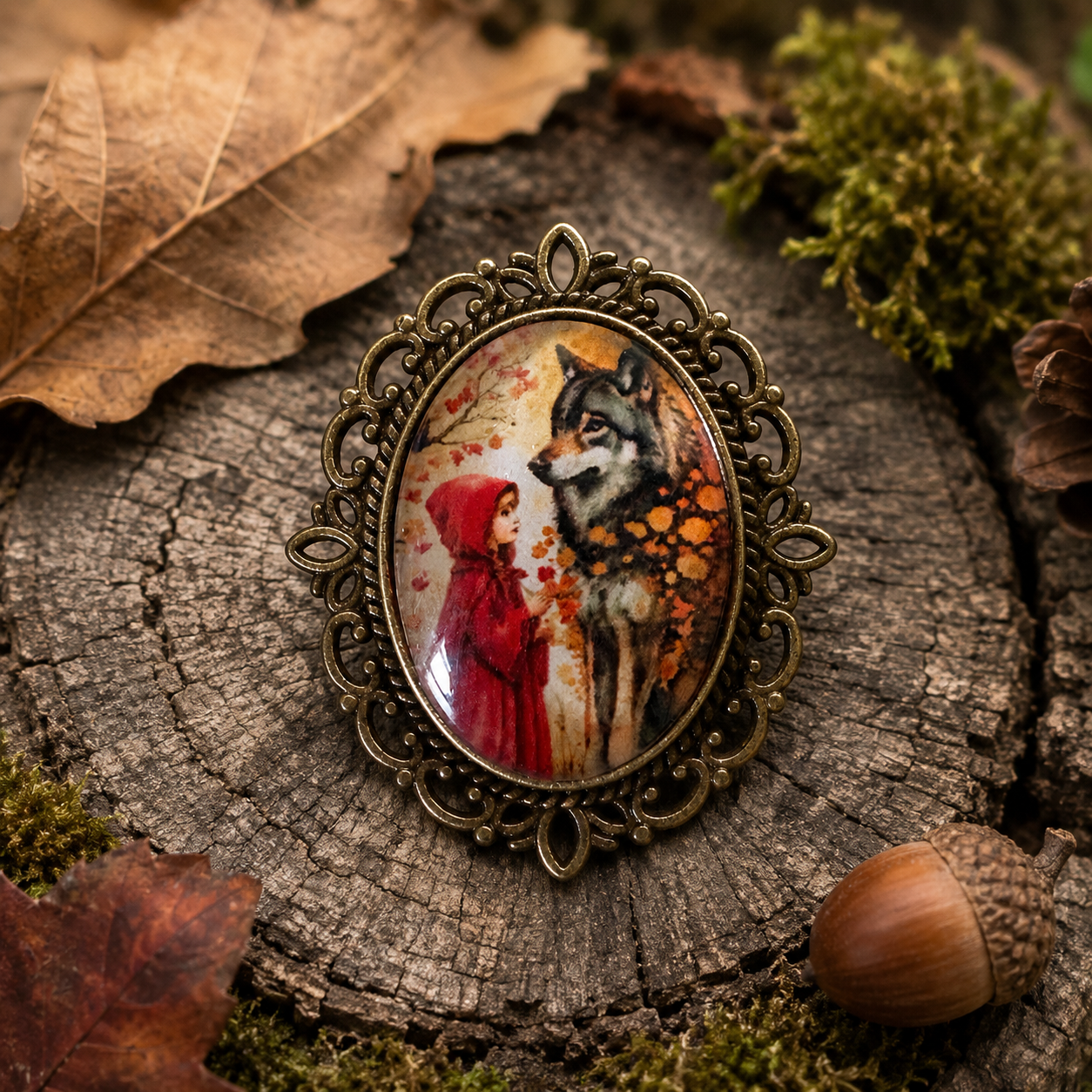 Whimsical Little Red Riding Hood brooch