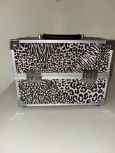 Load image into Gallery viewer, Modella Make Up Hard Case Black White Animal Print / Chrome with Handle Multi Layers