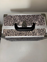Load image into Gallery viewer, Modella Make Up Hard Case Black White Animal Print / Chrome with Handle Multi Layers