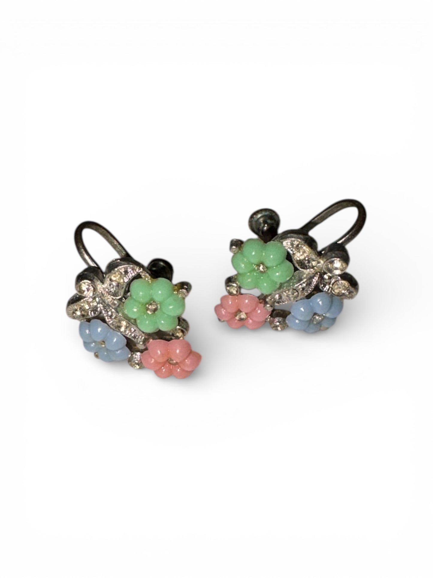 Pendientes vintage de rosca con diseño de flores de los años 60