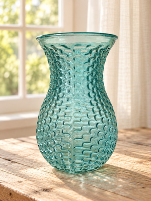 Aqua Blue Textured Glass Vase – 10 Inches