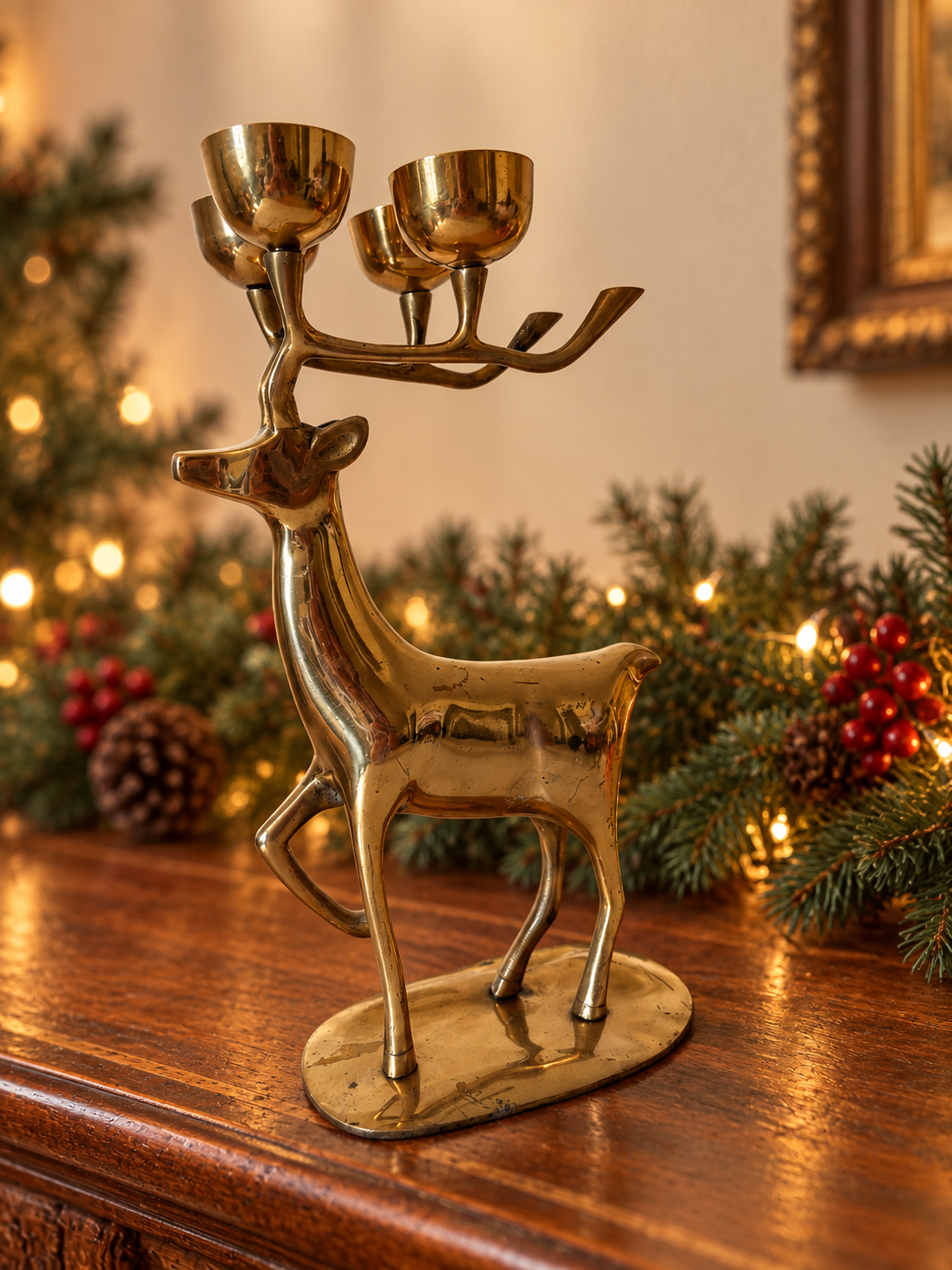 Solid Brass Reindeer Candelabra – 14 Inches