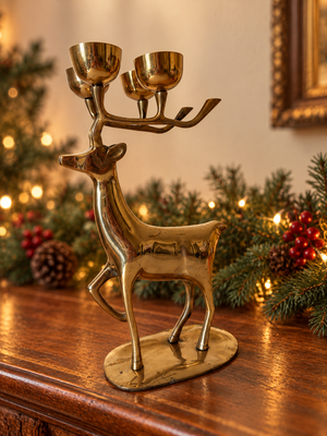 Solid Brass Reindeer Candelabra – 14 Inches