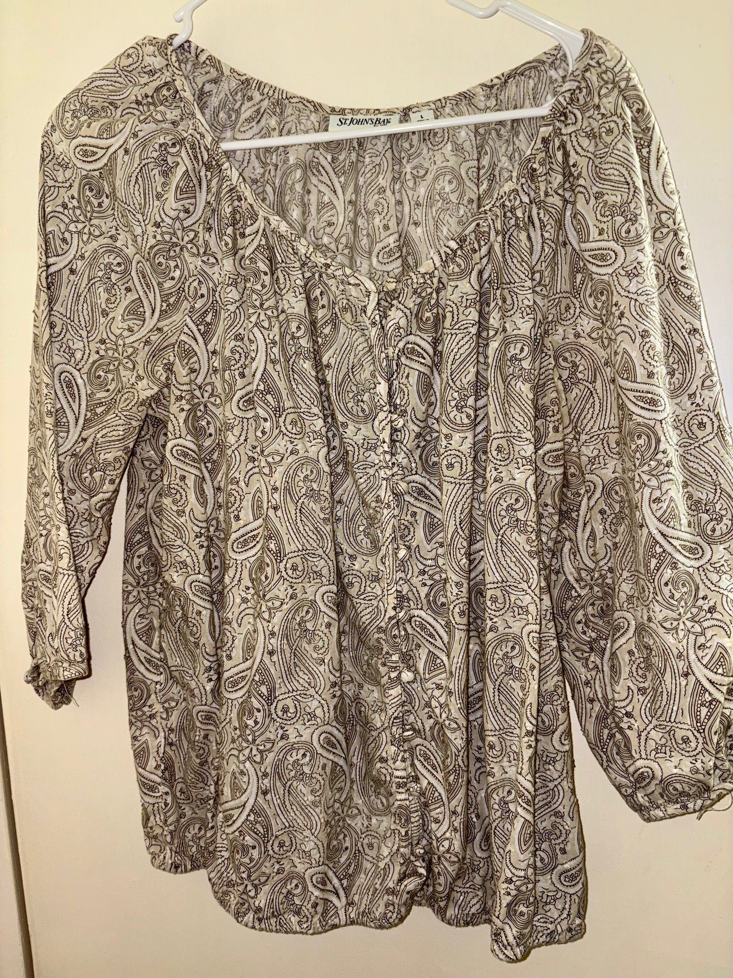 Blusa St. John's Bay 100% algodón paisley tostado y blanco Talla grande