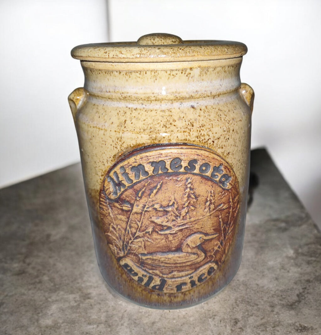 Olla de cerámica vintage para arroz salvaje de Minnesota