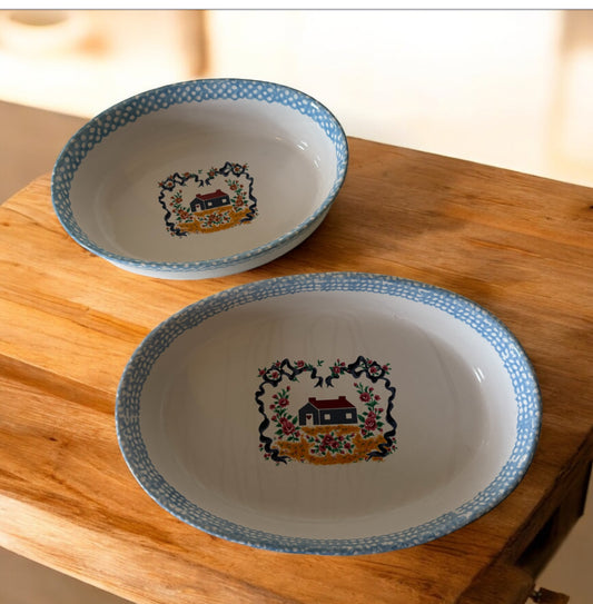 Teamson 1995 Set of 2 Cottage Style Stoneware Baking/Serving Bowls