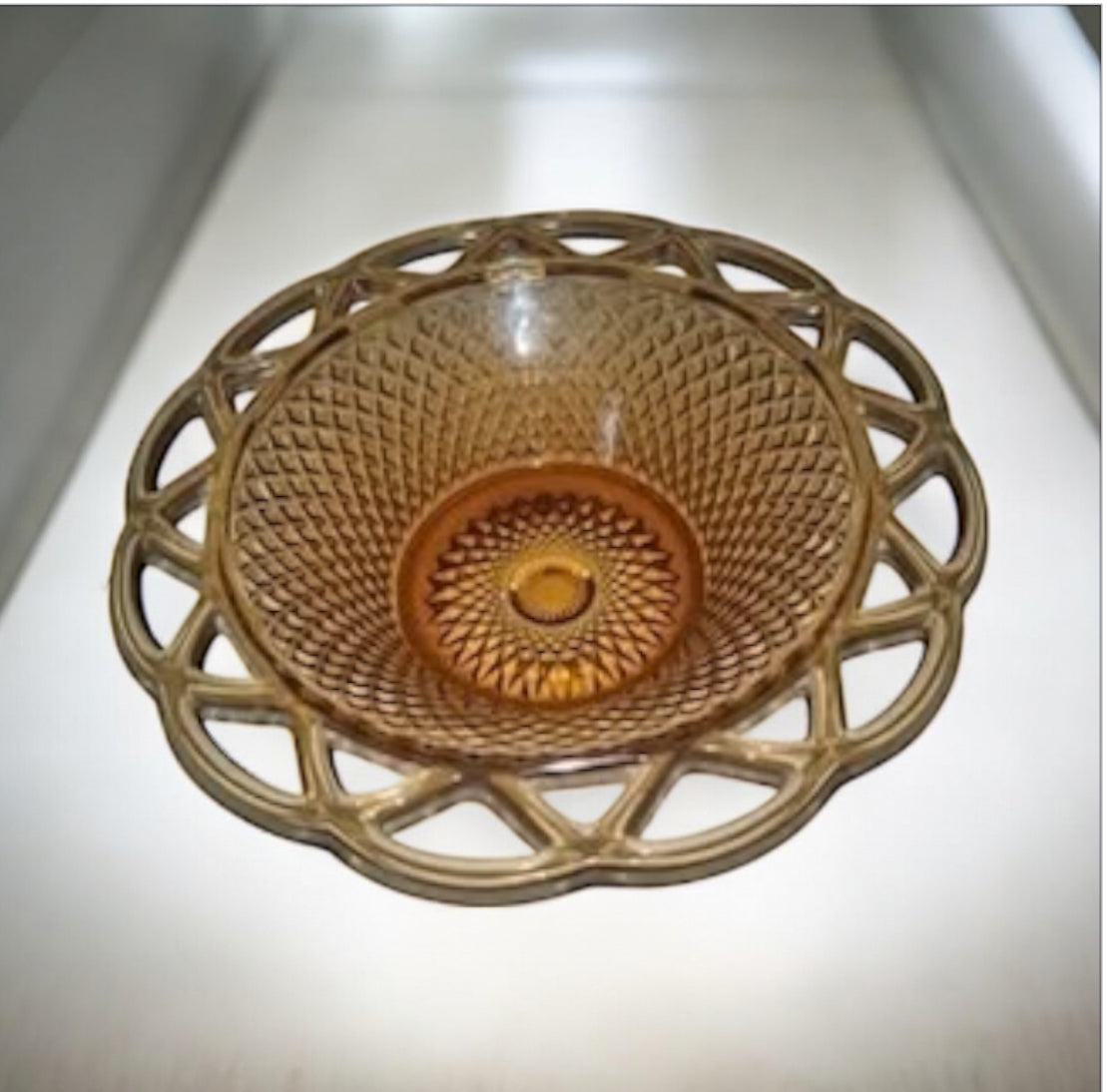 Vintage Imperial Glass Co. Amber Lattice Rim Bowl