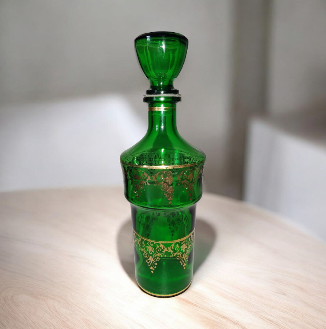 Vintage Mid Century Green Glass Decanter