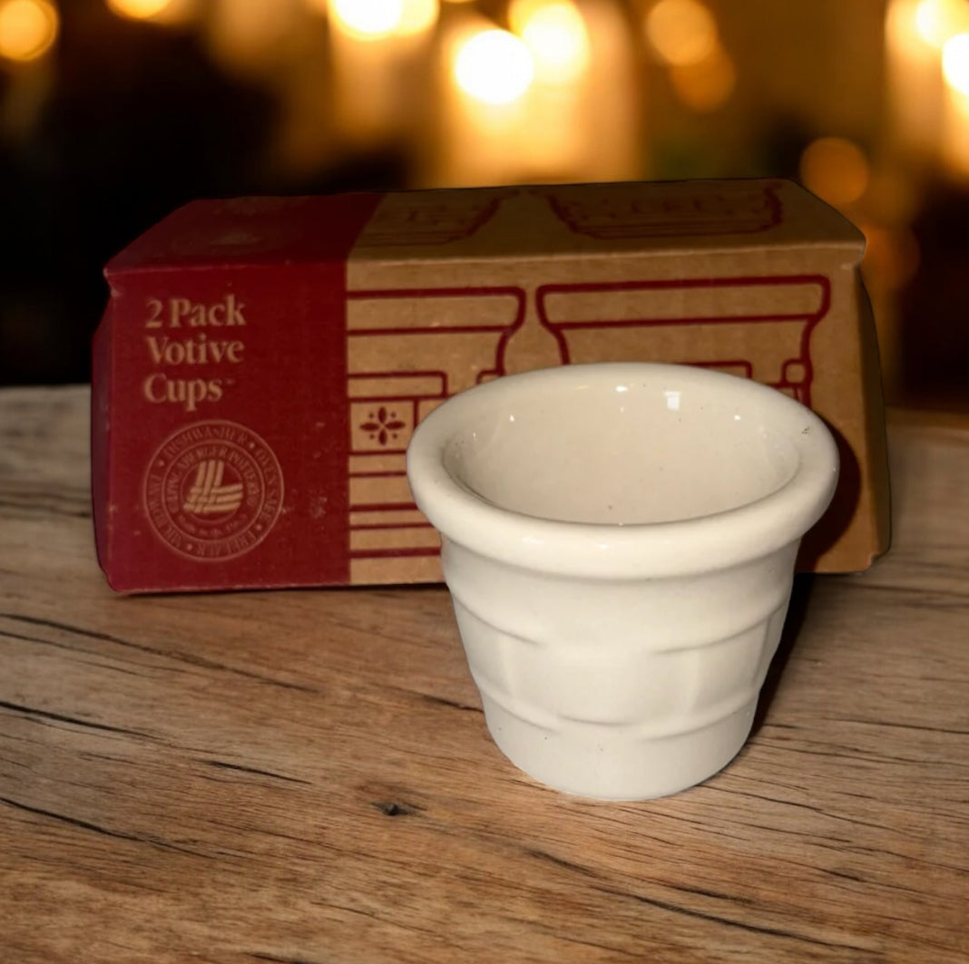 Longaberger 35939 Heirloom Ivory 2-Pack Votive Cups Woven Traditions New in Box