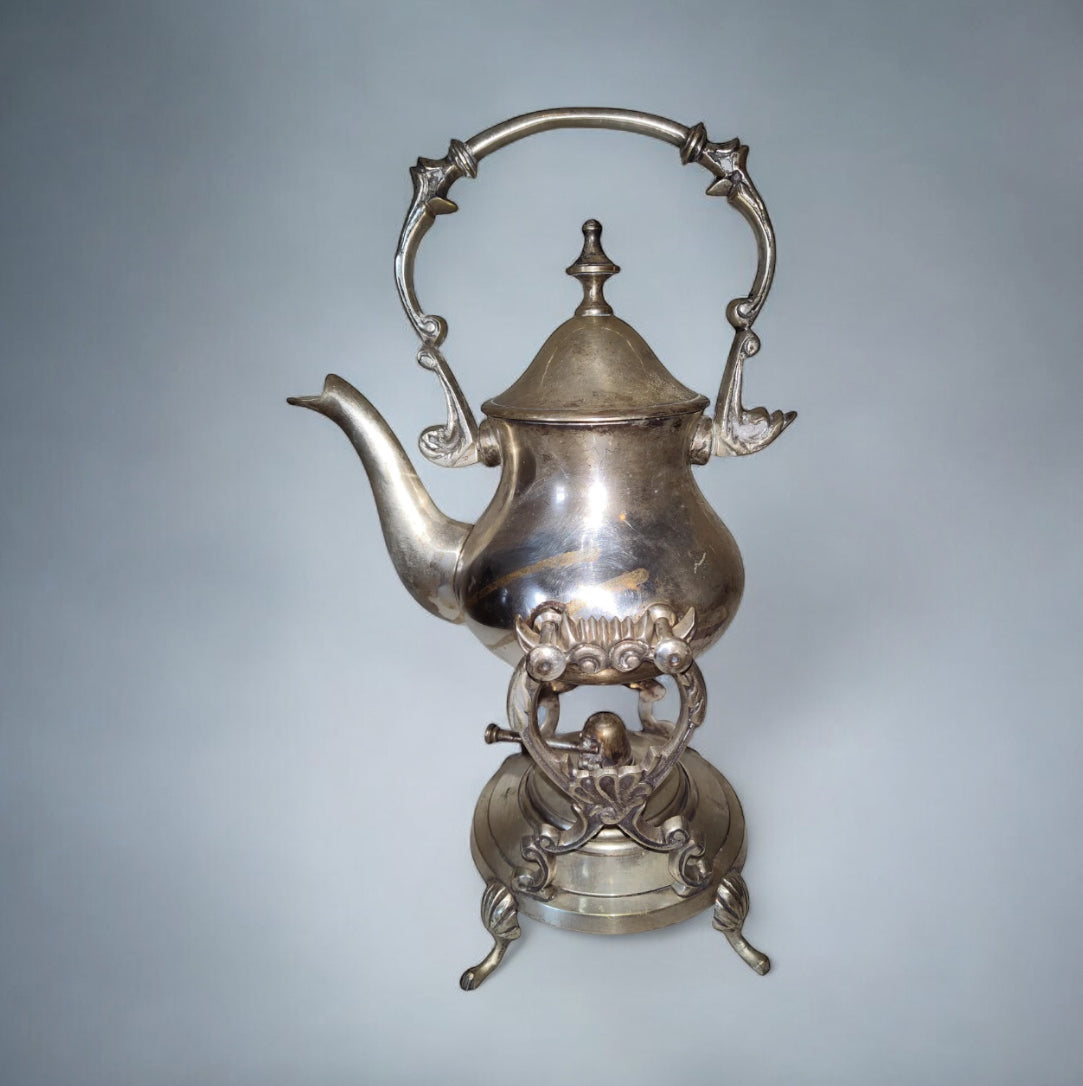 Silver plate India Tilting Teapot Stand, Burner