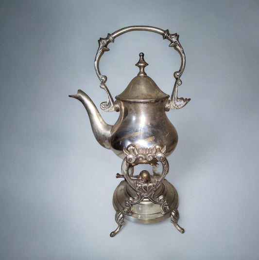 Silver plate India Tilting Teapot Stand, Burner