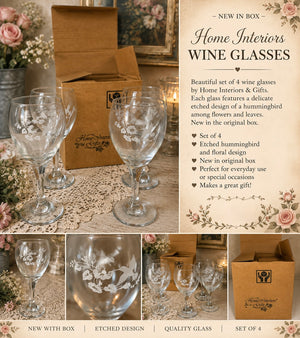 Vintage Home Interiors & Gifts Hummingbird Wine Glasses – Set of 4 – New in Box