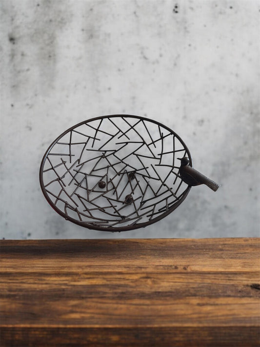 Vintage Metal Basket With Bird