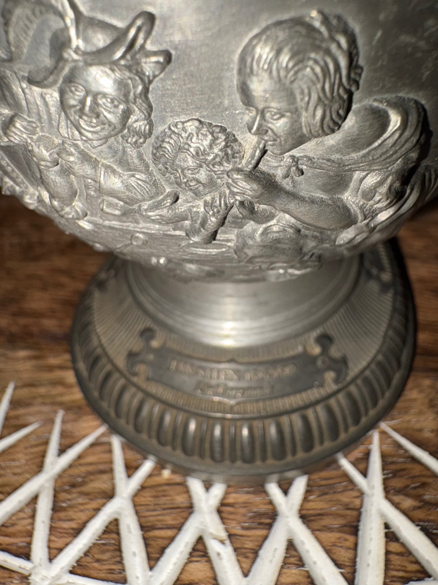 Vintage German WMF Ges. Gesch Pewter Embossed Spike Oil Lamp/No Shade