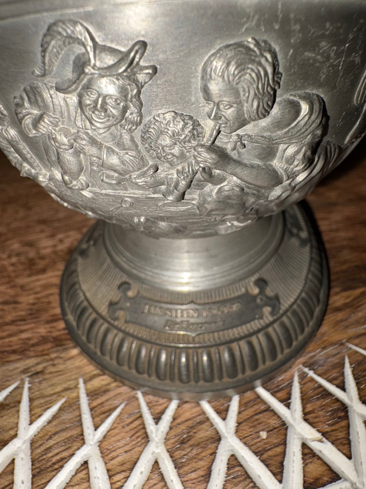 Vintage German WMF Ges. Gesch Pewter Embossed Spike Oil Lamp/No Shade