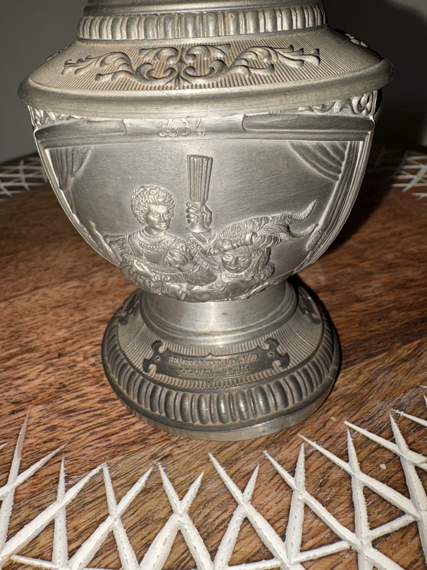 Vintage German WMF Ges. Gesch Pewter Embossed Spike Oil Lamp/No Shade