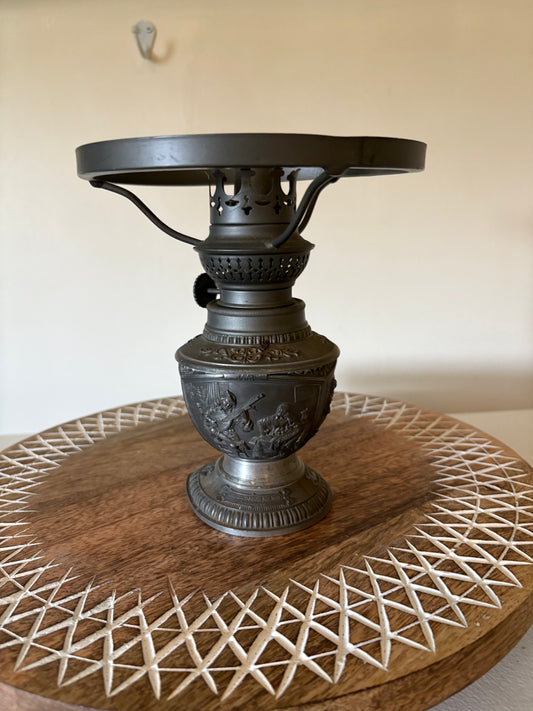 Vintage German WMF Ges. Gesch Pewter Embossed Spike Oil Lamp/No Shade