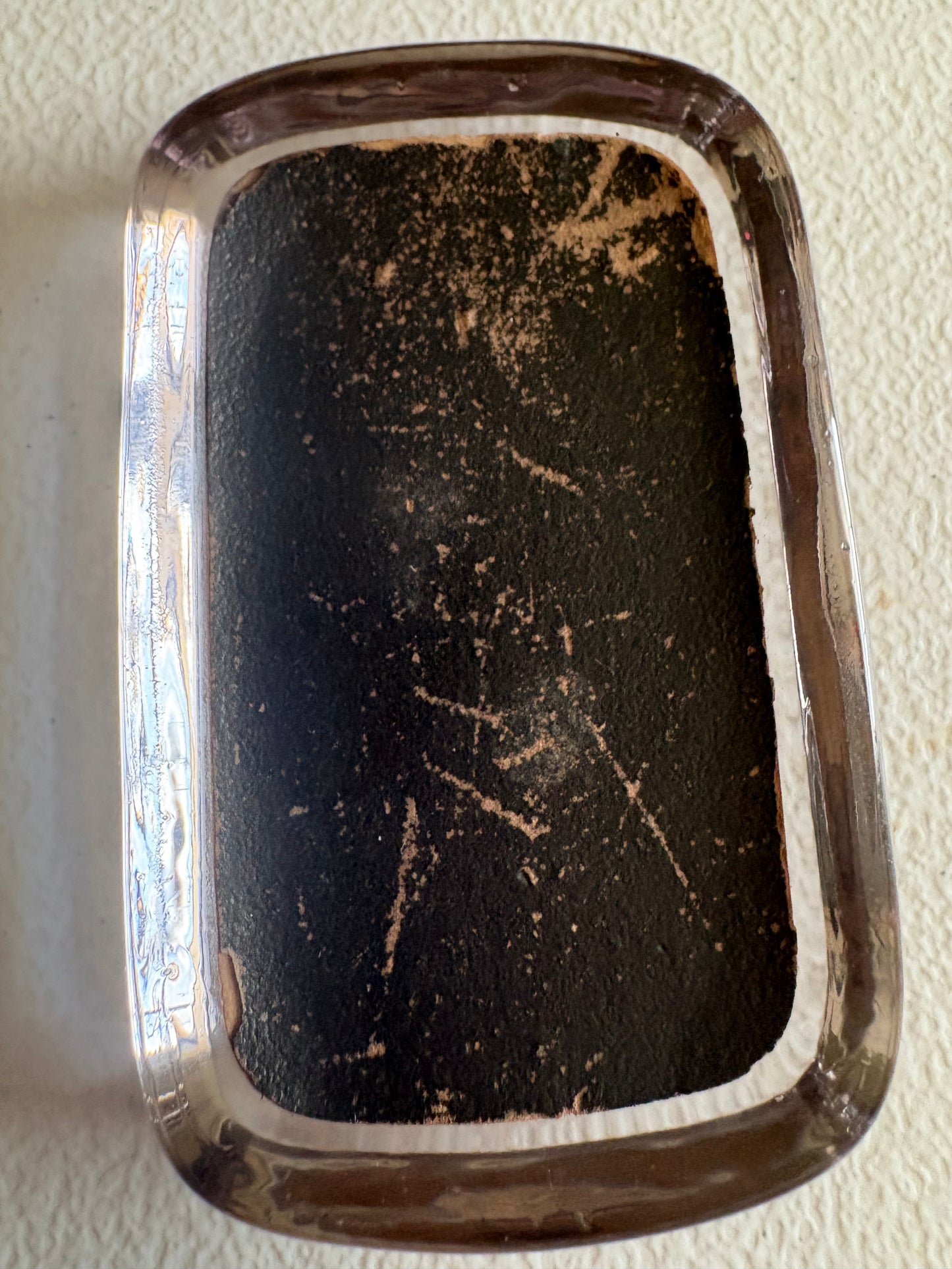 Antique Picture Glass Rectangular Paperweight. Two Children Praying