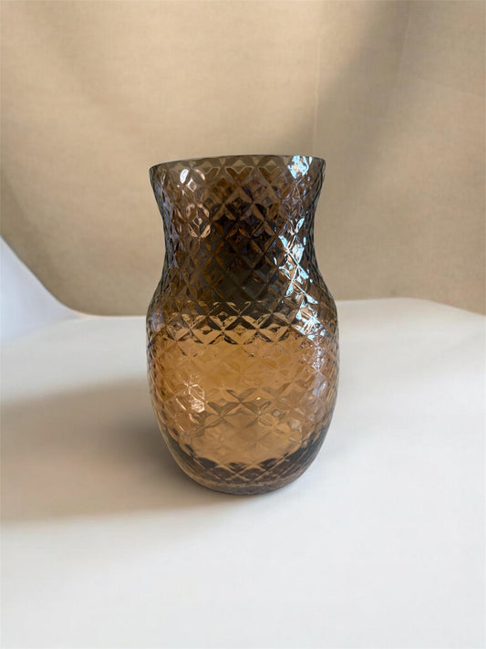 Vintage Dark Amber Diamond Cut Vase