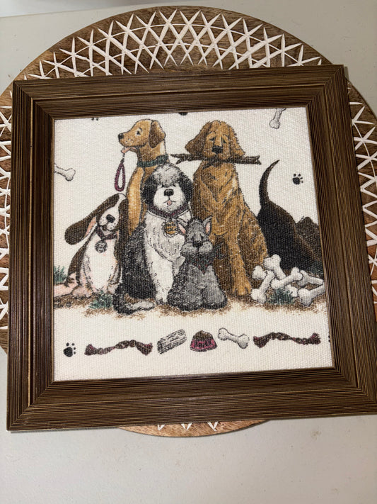 Vintage Dog Cross Stitch Wall Decor