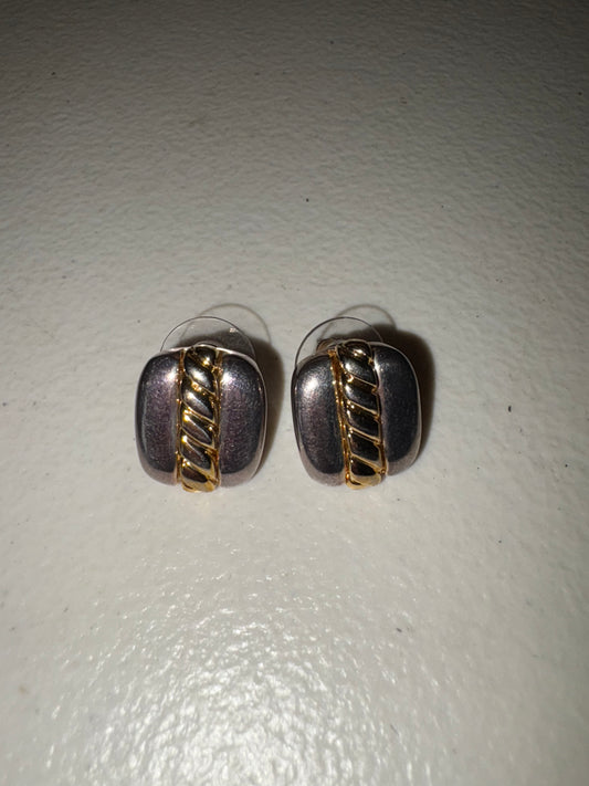 Vintage Two Tone Pierced Earrings