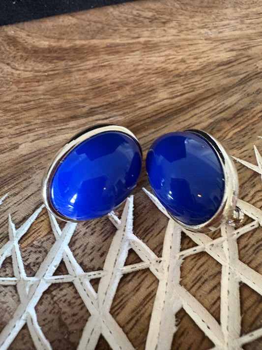 Pendientes vintage de clip con piedra azul