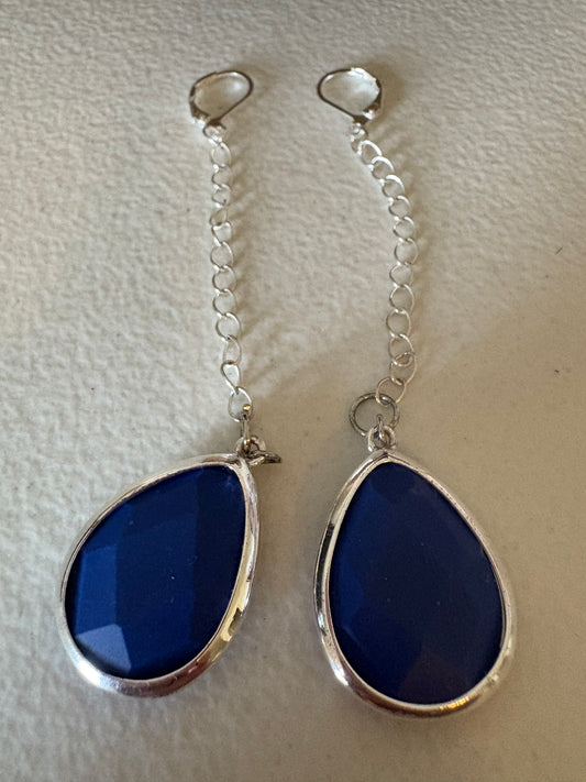 Pendientes largos vintage azul cobalto con cierre de palanca