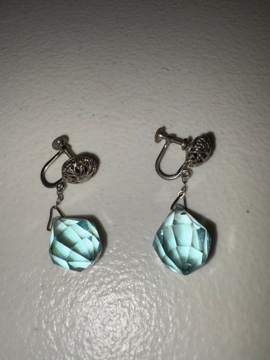 Vintage Silver Tone Blue Topaz Glass Bead