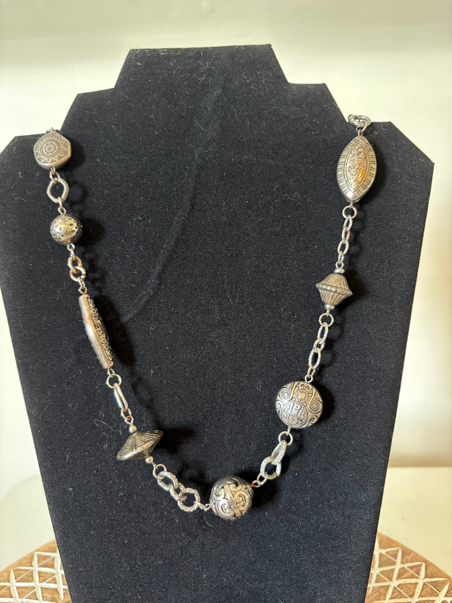 Vintage Silver Tone Folk Art Necklace