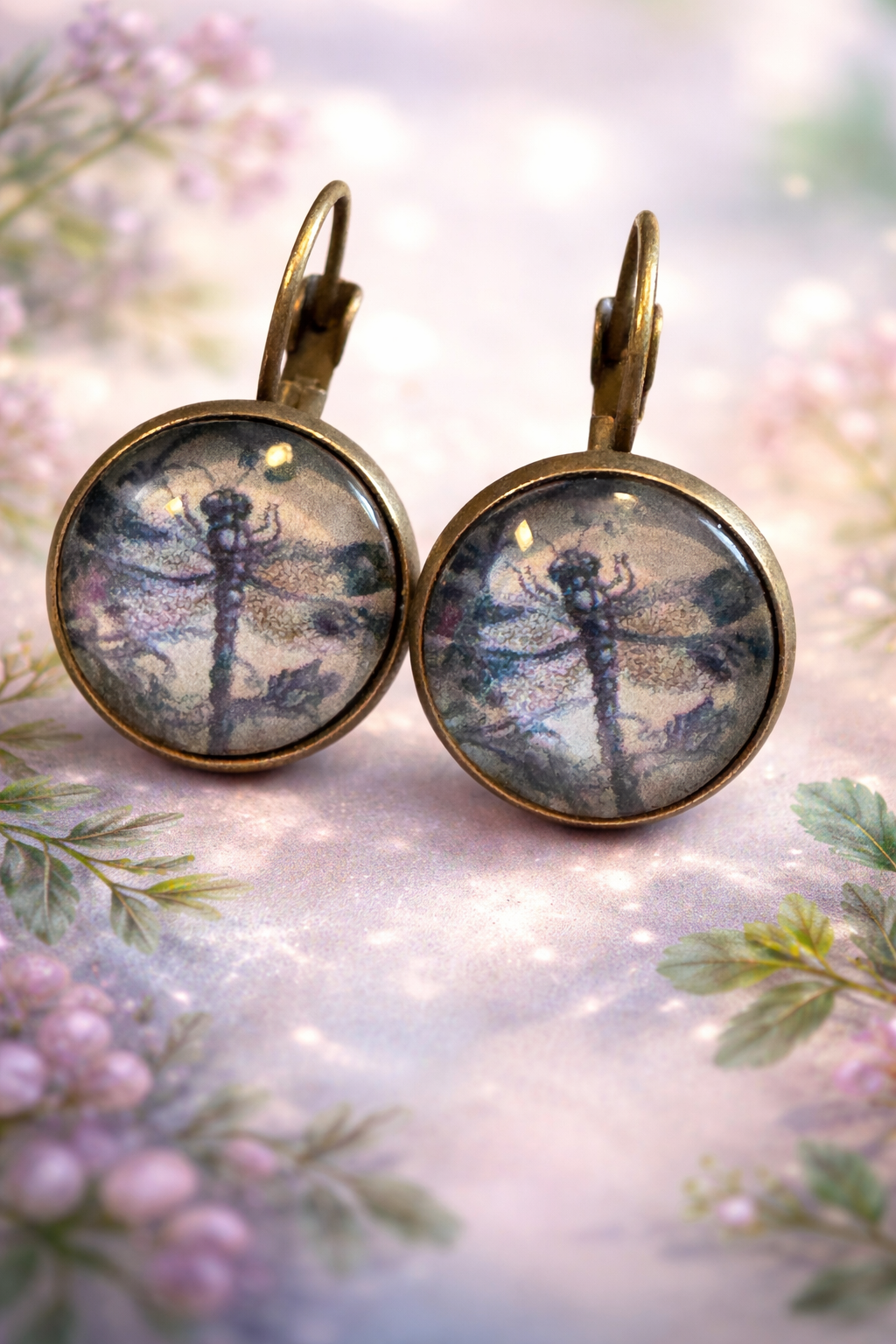 Dragonfly,Lever Back Copper Tone Earrings