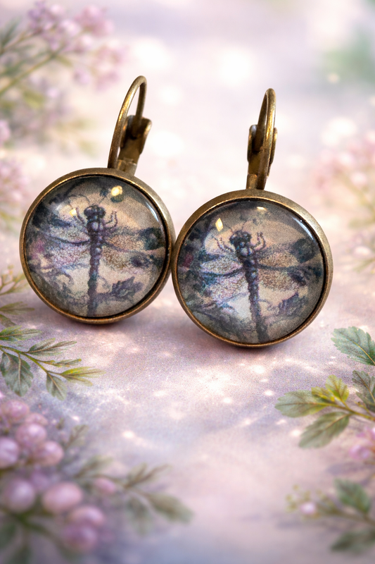 Dragonfly,Lever Back Copper Tone Earrings