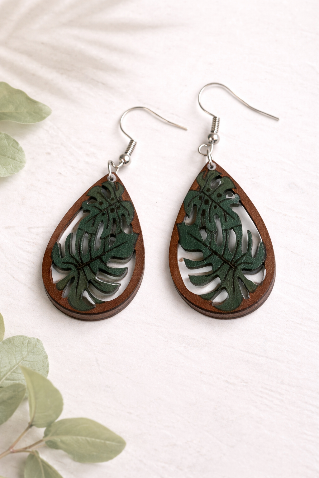 Monstera Resin Hook Earrings