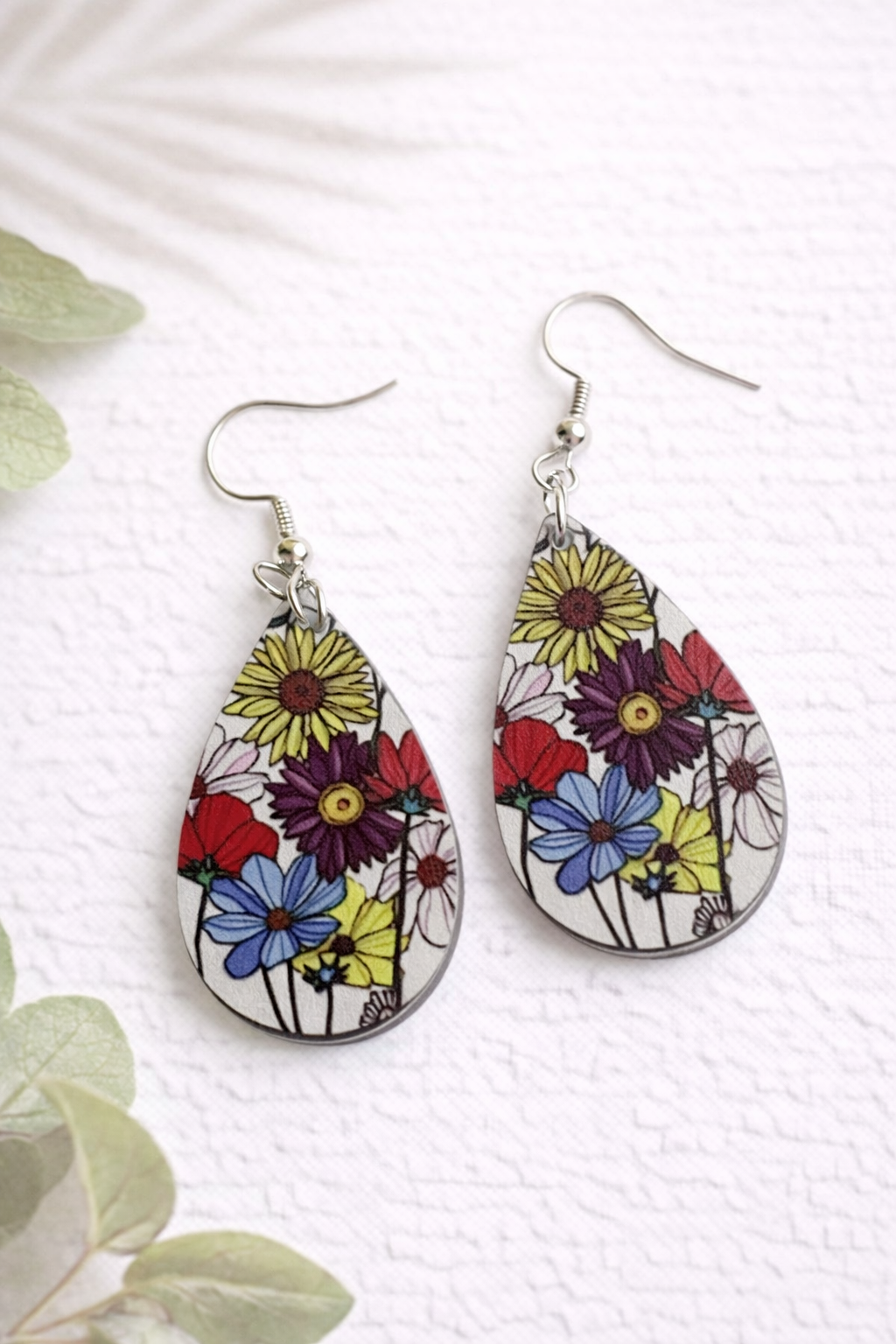 Pretty Floral Resin Hook Earrings