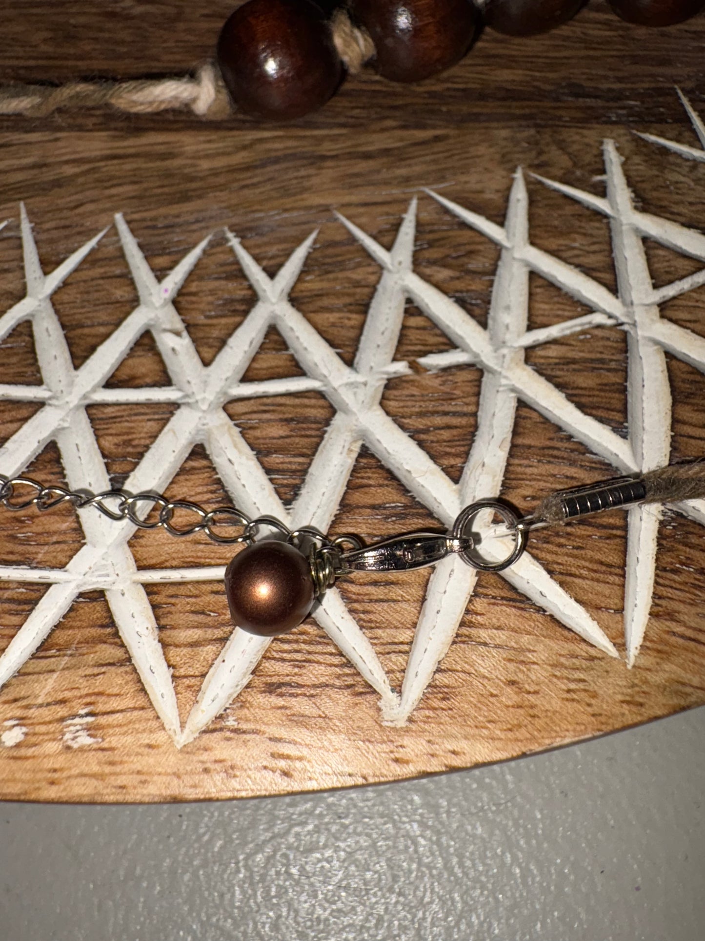 Vintage Wood Bead Necklace and Matching Earrings