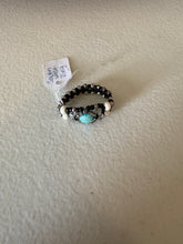 Load image into Gallery viewer, Handmade Glass Beaded Ring With Turquoise Glass Stone Size 7
