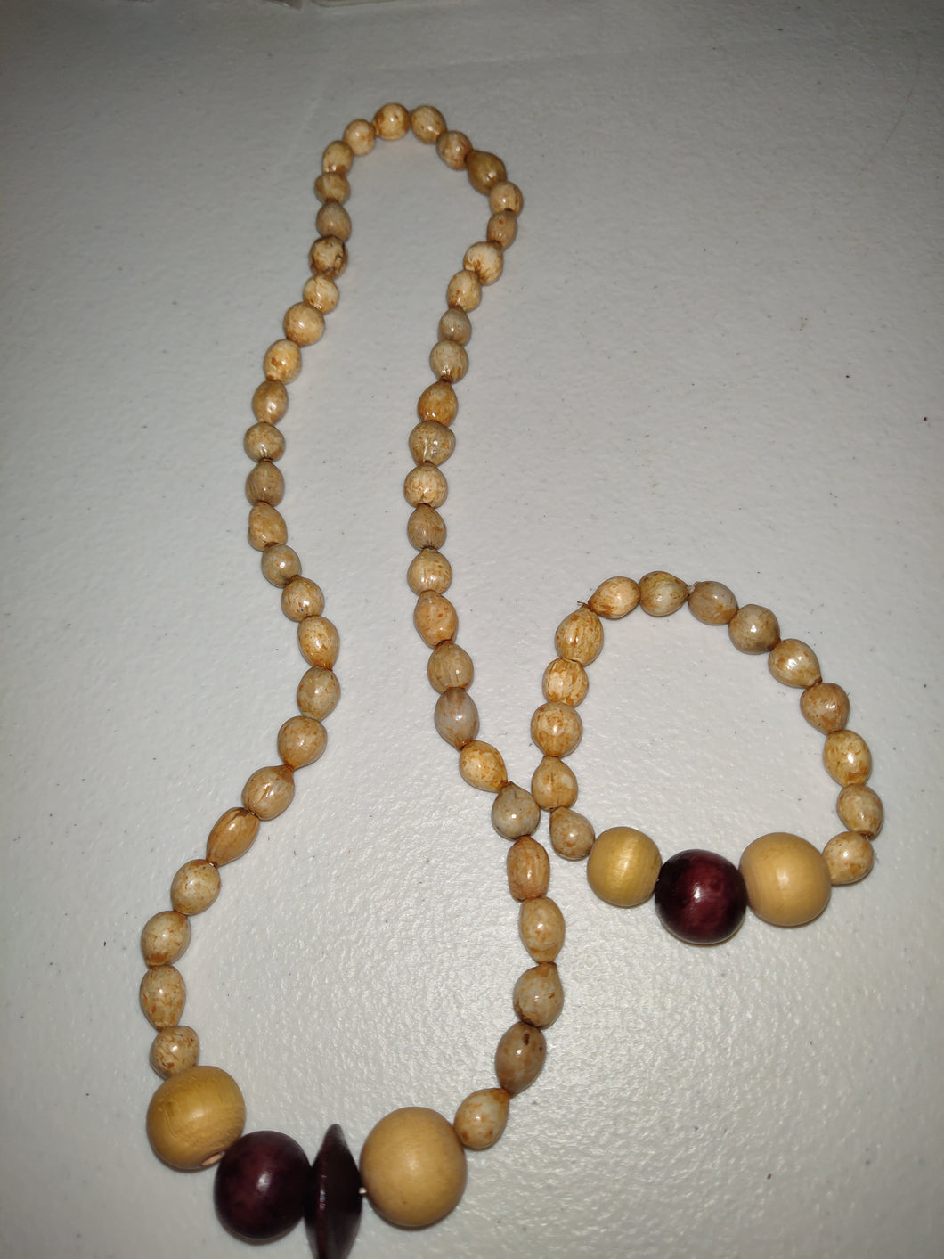 Handmade Seed Pod And Wood Beaded Necklace With Matching Bracelet