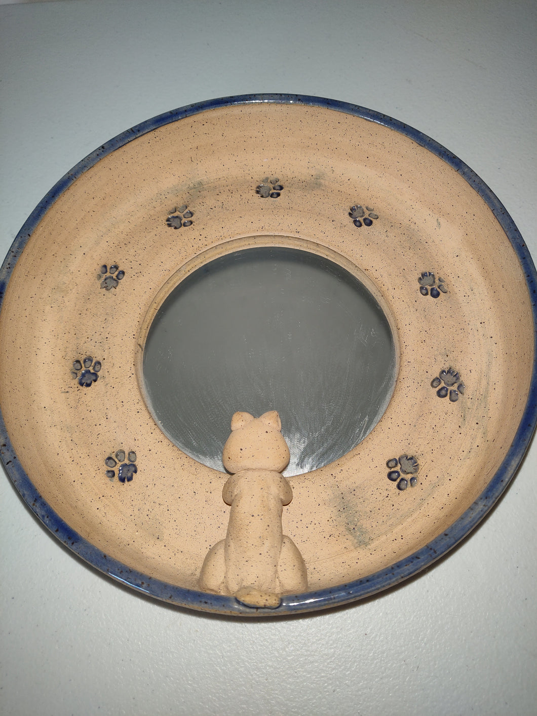 Handmade Pottery Cat Looking In  Mirror