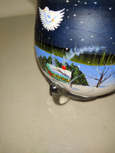 Load image into Gallery viewer, Winter Wonderland Glass Hand Painted Candle Holder Dove Barn Cottage Bird Footed
