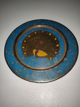 Load image into Gallery viewer, Vintage Peacock Brass Metal Plate Etched Decor with Wall Hanger
